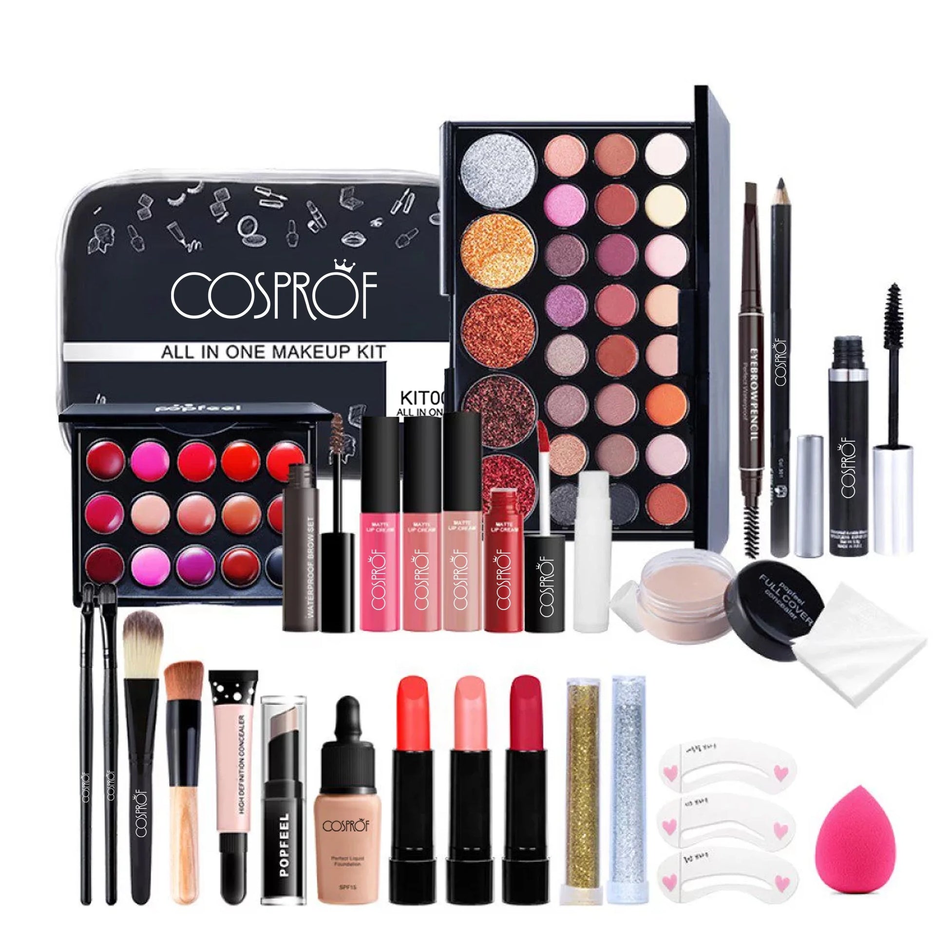 All-In-One Makeup Kit, 27 Pcs Travel Makeup Gift Kit Complete Starter Makeup Bag Lip Gloss Lipstick Concealer Blush Powder Eyeshadow Palette, Makeup Kits for Women, Christmas Day Gifts Pet's Supplies |