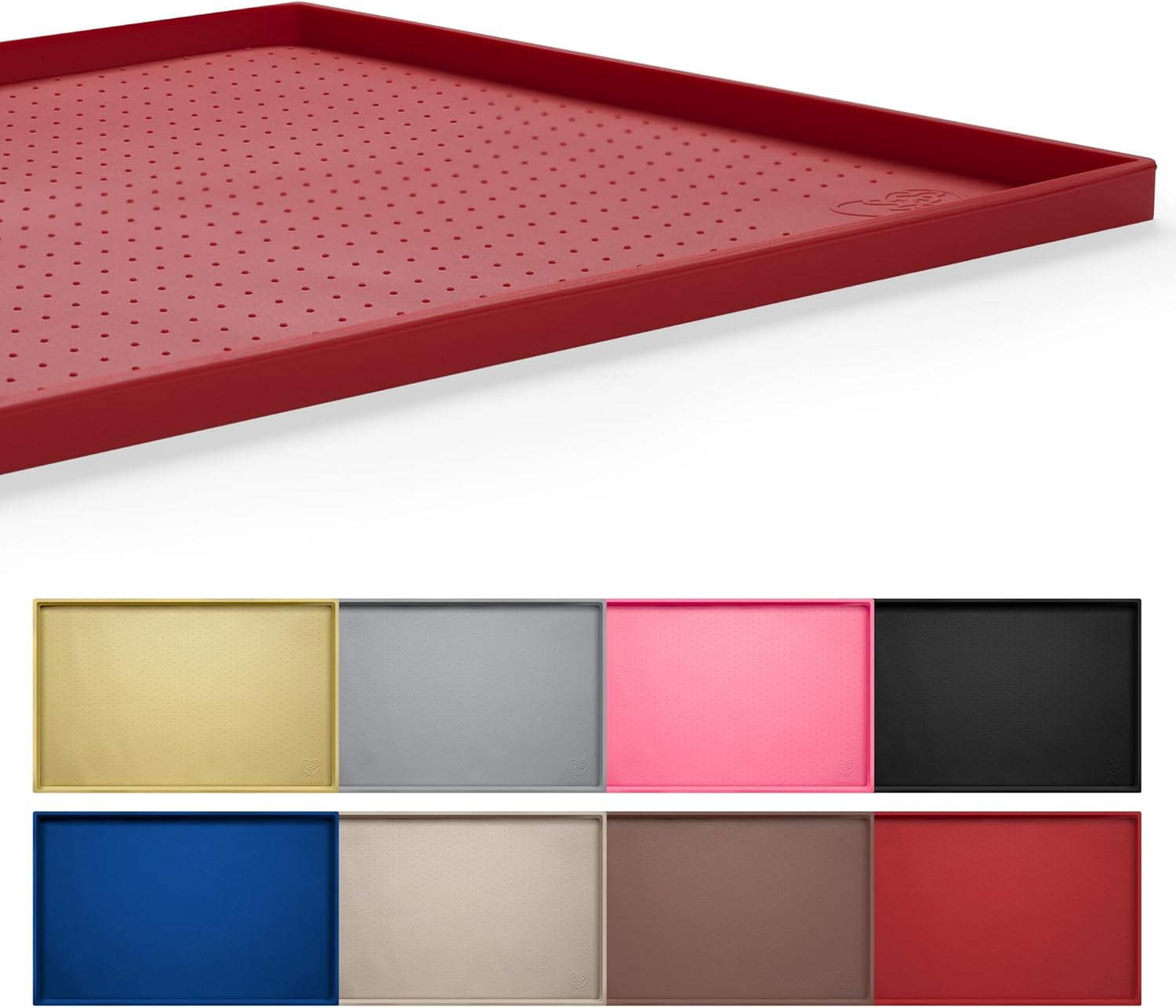 Dog Feeding Mat,100% Waterproof BPA Free Silicone Pet Food and Water Bowl Placemat,Dishwasher, High Raised Edge to Prevent Spills,Nonslip Tray to Stop Messes on Floor (19"X12"X0.5", Red) Pet's Supplies |