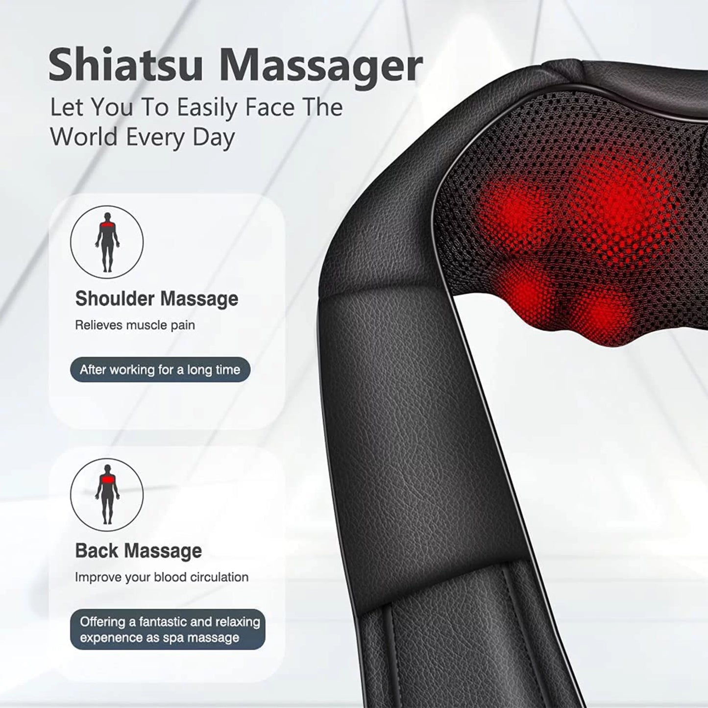 Shiatsu Neck and Back Massager with Soothing Heat,  Electric Deep Tissue 3D Kneading Massage Pillow for Shoulder, Leg, Body Muscle Pain Relief, Home, Office, and Car Use