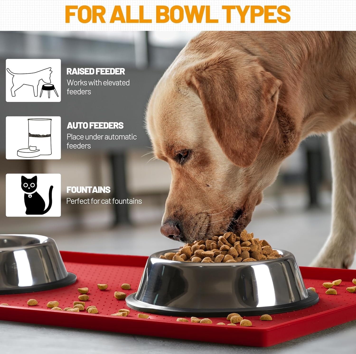 Dog Feeding Mat,100% Waterproof BPA Free Silicone Pet Food and Water Bowl Placemat,Dishwasher, High Raised Edge to Prevent Spills,Nonslip Tray to Stop Messes on Floor (19"X12"X0.5", Red) Pet's Supplies |