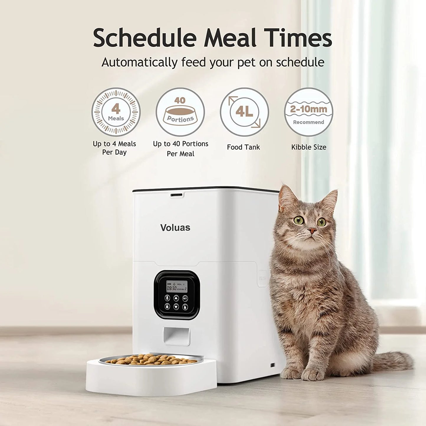 Automatic Cat Feeders - Automatic Pet Feeders for Cats and Dogs, Dry Food Dispenser with Desiccant Bag, Timed Cat Feeder, Programmable Portion Size Control 4 Meals per Day, 10S Voice Recorder Pet's Supplies |