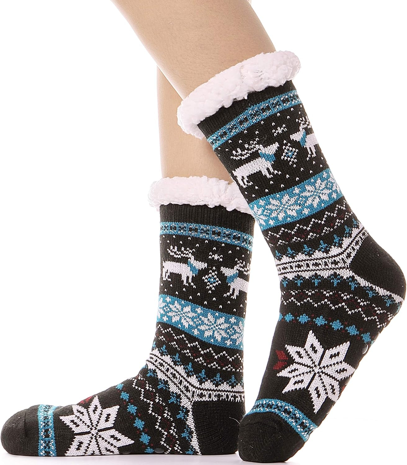 ANTSNAG Womens Slipper Socks Fuzzy Fluffy Cabin Cozy Winter Thick Warm Comfy Fleece Soft Grips Christmas Socks