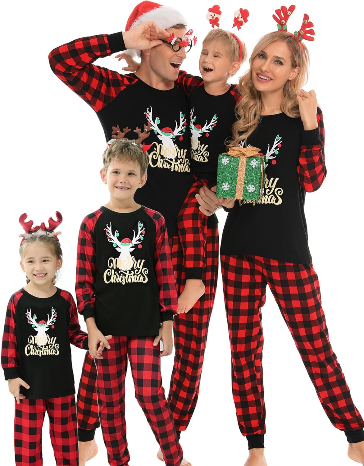 Christmas Matching Couple Pajamas Sets Family Xmas Jammies Casual Long-Sleeve Sleepwear Sets Festival PJ Set