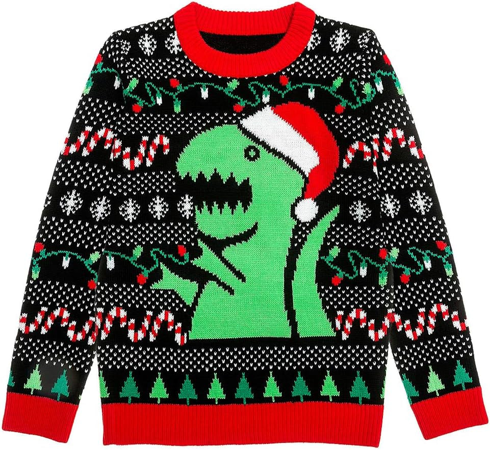 Trex Ugly Christmas Sweater Dinosaur Dino Gift for Boys Girls 2Yr - 12Yr