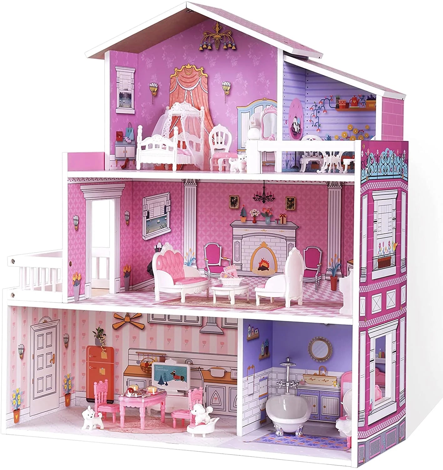 Victoria Wooden Dollhouse for Kids Furniture Preschool Dollhouse House Toy for Toddlers Girls Pet's Supplies |