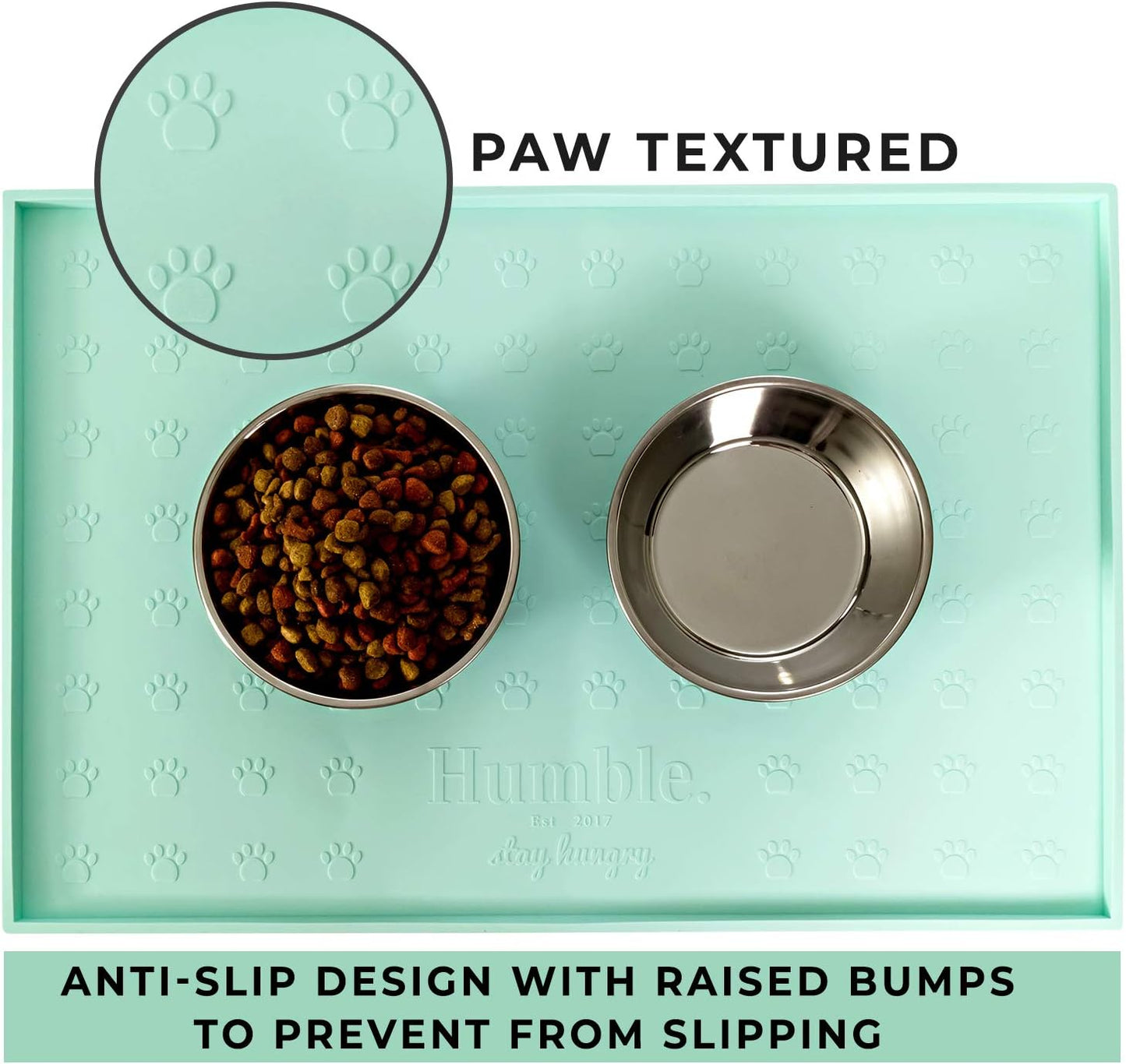 Food Mat Feeding Tray - Non-Slip, Anti-Spill, Raised Dog Food Mat, Easy Clean Waterproof - Premium Quality Silicone - Perfect for Dog Bowl Mat and Cat Feeding Mat Tray, 24"X16" (Cool Mint) Pet's Supplies |