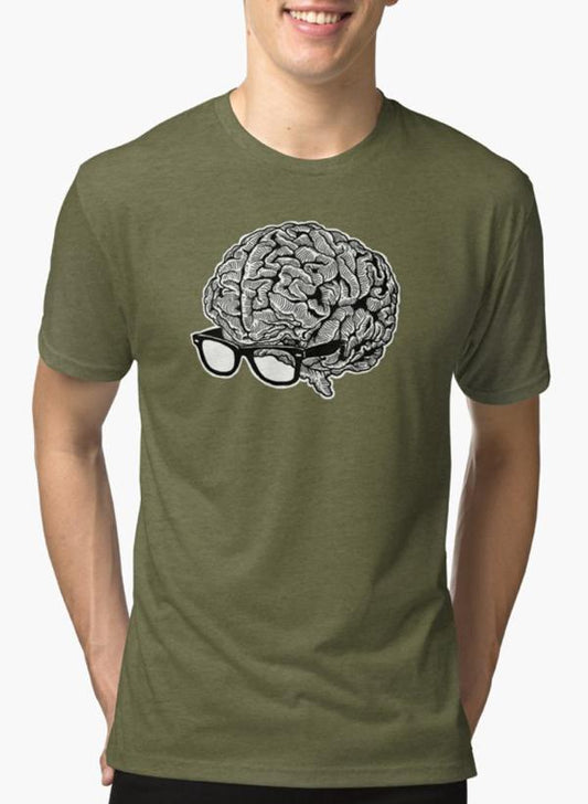 Brain with Glasses Green T-shirt