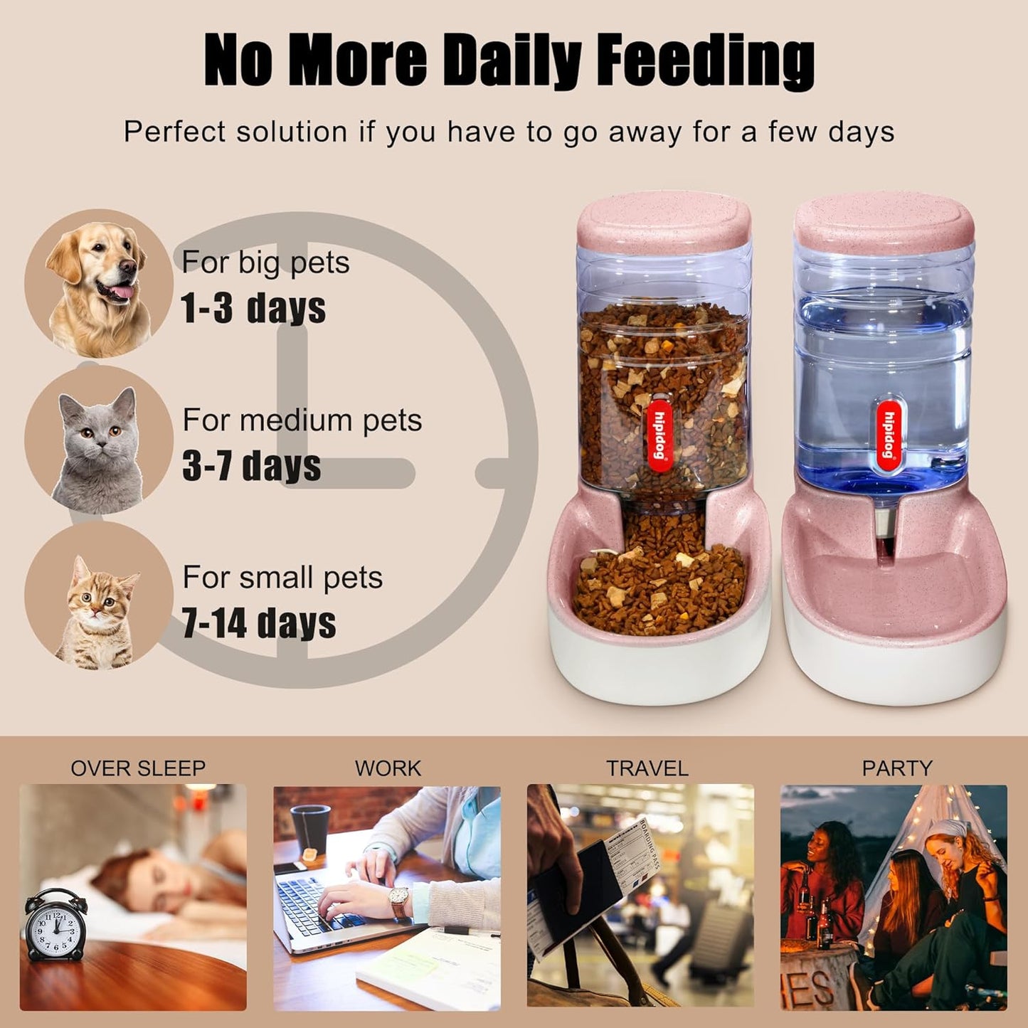 Automatic Pet Feeder Small&Medium Pets Automatic Food Feeder and Waterer Set 3.8L, Travel Supply Feeder and Water Dispenser for Dogs Cats Pets Animals Pet's Supplies |