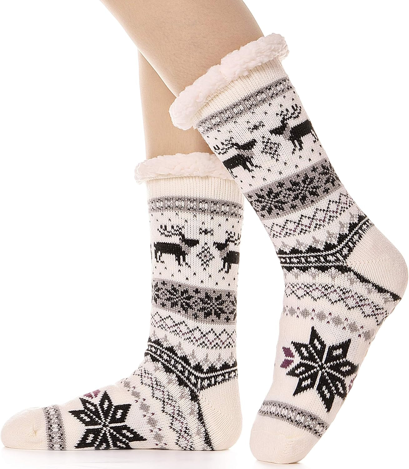 ANTSNAG Womens Slipper Socks Fuzzy Fluffy Cabin Cozy Winter Thick Warm Comfy Fleece Soft Grips Christmas Socks