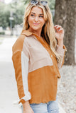 Khaki Color Block Buttoned Raw Hem Textured Shirt