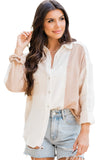 Khaki Color Block Buttoned Raw Hem Textured Shirt