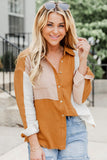 Khaki Color Block Buttoned Raw Hem Textured Shirt