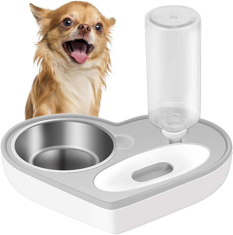 Automatic Pet Feeder 2-In-1 Cat Feeding Dispenser Detachable Dog Water Bottle and Food Bowl Heart Shaped (Grey) Pet's Supplies |