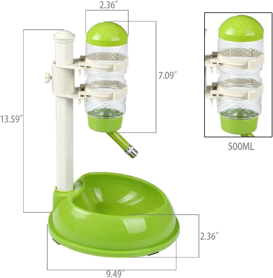 Pet Standing Water Dispenser, Dogs Water Bottle Stand for Cage/Crate, Dog Water Bowl Dispenser Automatic Food Feeder for Small Animal Puppy/Cat/Rabbit/Hamster, Hook Adjustable Height,Detachable Pet's Supplies |