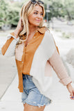 Khaki Color Block Buttoned Raw Hem Textured Shirt