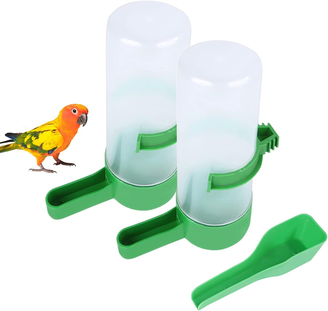 2Pcs Automatic Bird Feeder Bird Waterer & Feeder Parakeet Hanging Food Dispenser Bird Cage Accessories for Parrots Budgie, Cockatiel, Lovebirds (90 Ml / 3.04 Oz)