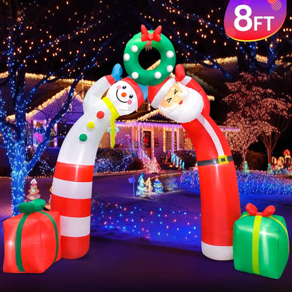 8' Christmas Inflatable Decorations, Xmas Blow up Archway, LED Lights, Outdoor Lawn Yard