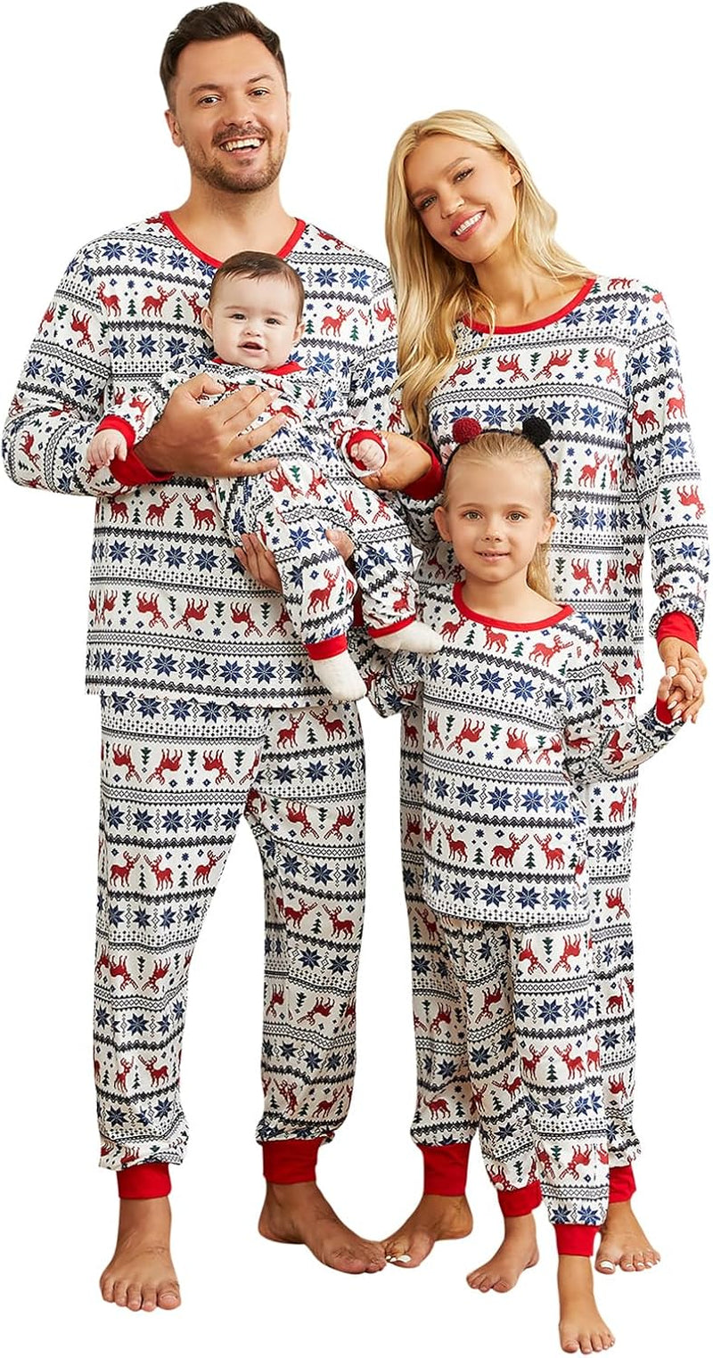 Christmas Pajamas for Family, Matching Family Christmas Pjs Sets Red Elk Tree Printed Top Sleepwear