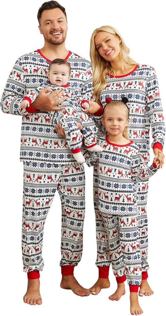 Christmas Pajamas for Family, Matching Family Christmas Pjs Sets Red Elk Tree Printed Top Sleepwear