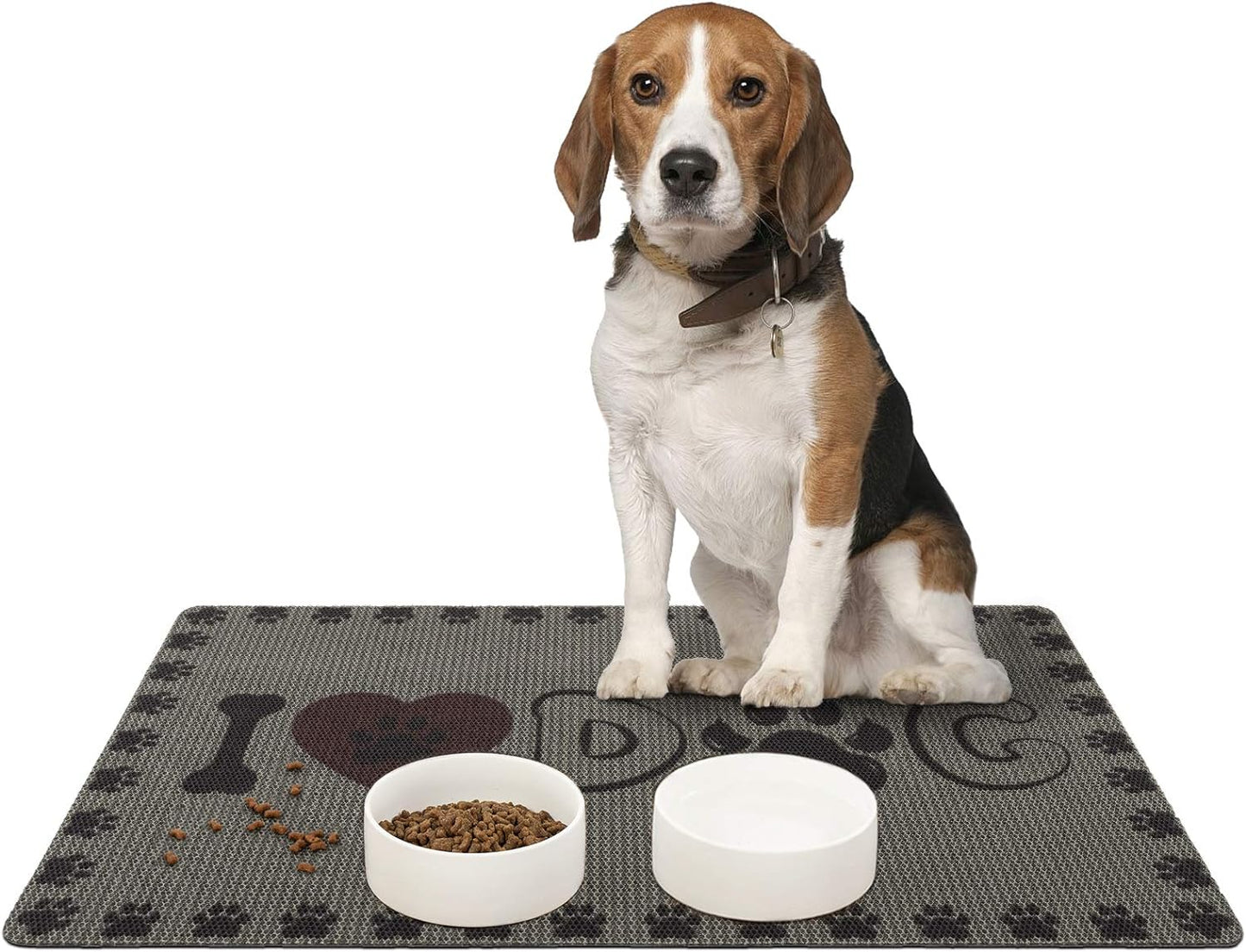 Dog and Cat Food Mat Washable Dog Mat for Food and Water Non Slip Pet Food Bowl Mat, I Love Dog, 18"X30", Grey Pet's Supplies |