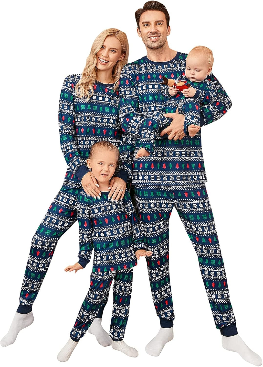 Christmas Pajamas for Family, Matching Family Christmas Pjs Sets Red Elk Tree Printed Top Sleepwear