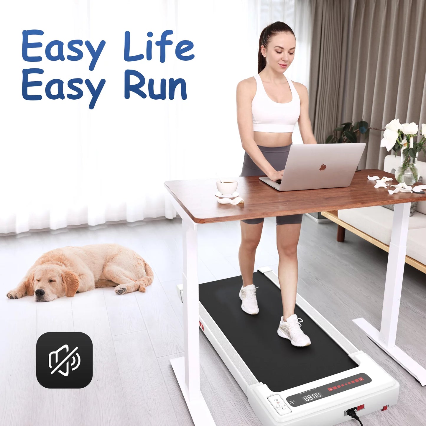 Walking Pad Treadmill under Desk, White 2.25HP Portable Mini Treadmill W/ Remote Control Pet's Supplies |