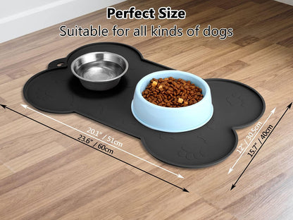 Dog Bowl Mat,  Dog Mat for Food and Water Pet Cat Large Small Silicone Rubber Plastic Waterproof Feeding Eating Dish Placemat Trays with Edges Lip for Floor, 23.6"X15.7", Black Pet's Supplies |