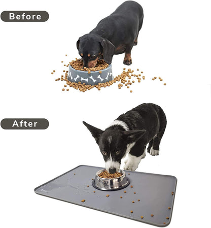 22X13.5 Inches Dog Food Mat - Waterproof Dog Cat Bowl Mat for Food and Water, Non-Slip Silicone Rubber Placemat for Feeding - Raised Edges to Prevent Spills - Easy to Clean - Boot/Shoe Tray Pet's Supplies |