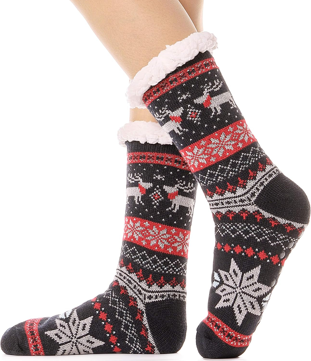 ANTSNAG Womens Slipper Socks Fuzzy Fluffy Cabin Cozy Winter Thick Warm Comfy Fleece Soft Grips Christmas Socks