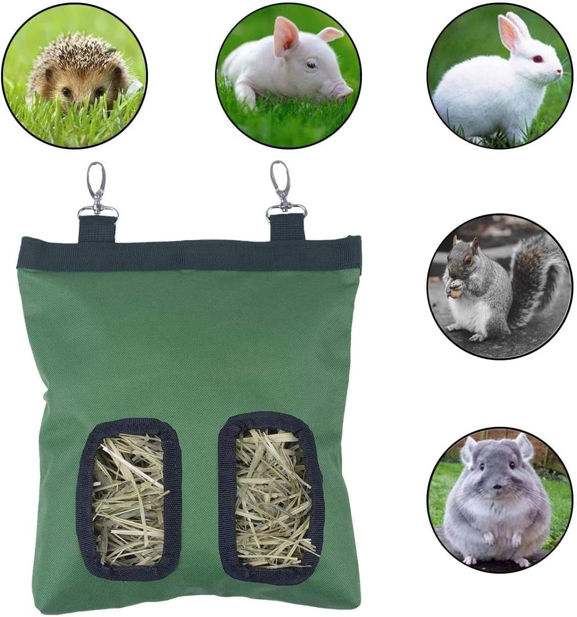 Rabbit Hay Feeder Bag, Guinea Pig Hay Feeder Storage, Rabbit Hay Bag, Guinea Pig Hayfeeder,Small Animals Hay Feeder Storage，600D Oxfordcloth Fabric (Green) Pet's Supplies |