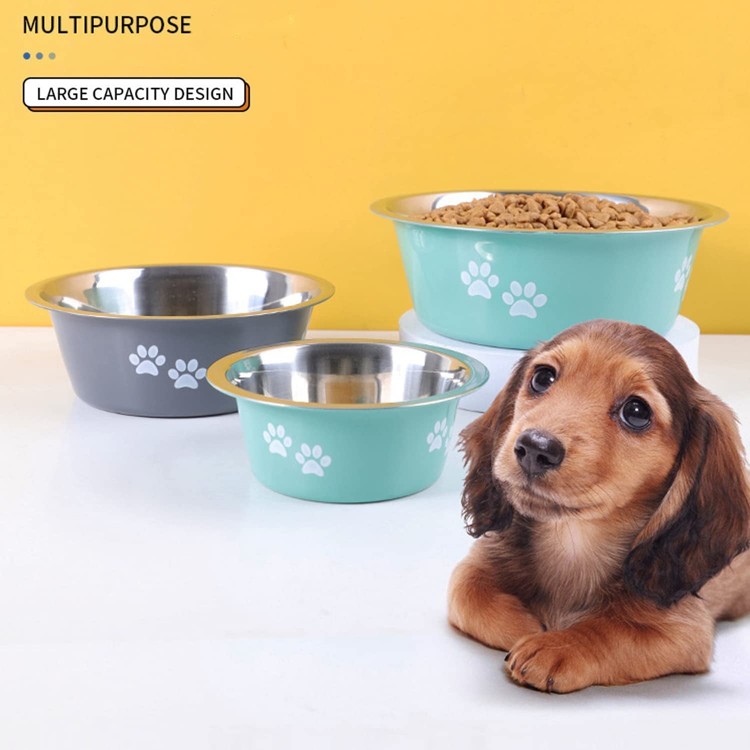 Dog Bowls 2 Pack Small Medium Dogs Feeding Bowls Food Water Bowls with Non-Slip Silicone Sole, Stainless Steel Dog Dishes Elevated Raised Pet Feeder(3.6 Cups) Pet's Supplies |