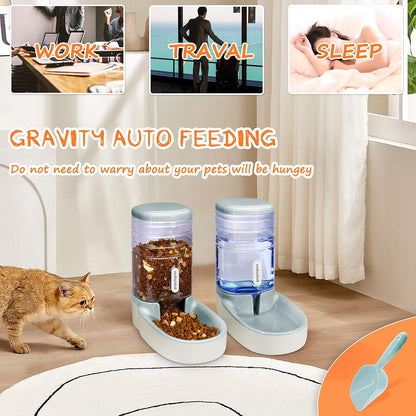 Gravity Cat Feeder and Cat Water Dispenser Automatic Dog Food Dispenser and Dog Water Bowl Dispenser Cat Bowls for Food and Water Cat Automatic Feeders for Small Medium and Big Pets 1 Gallonx 2 (Gray) Pet's Supplies |