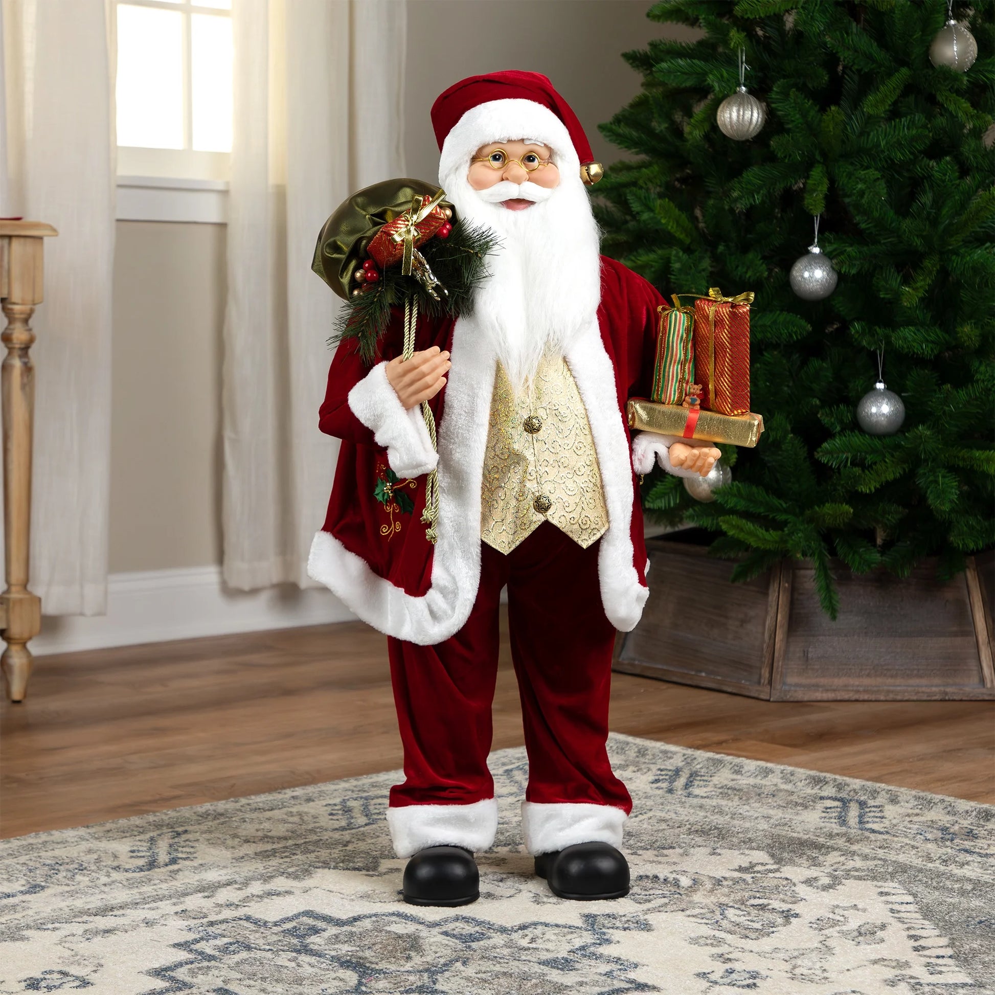 Holly Berry Santa Claus with Presents Christmas Figure - 36"