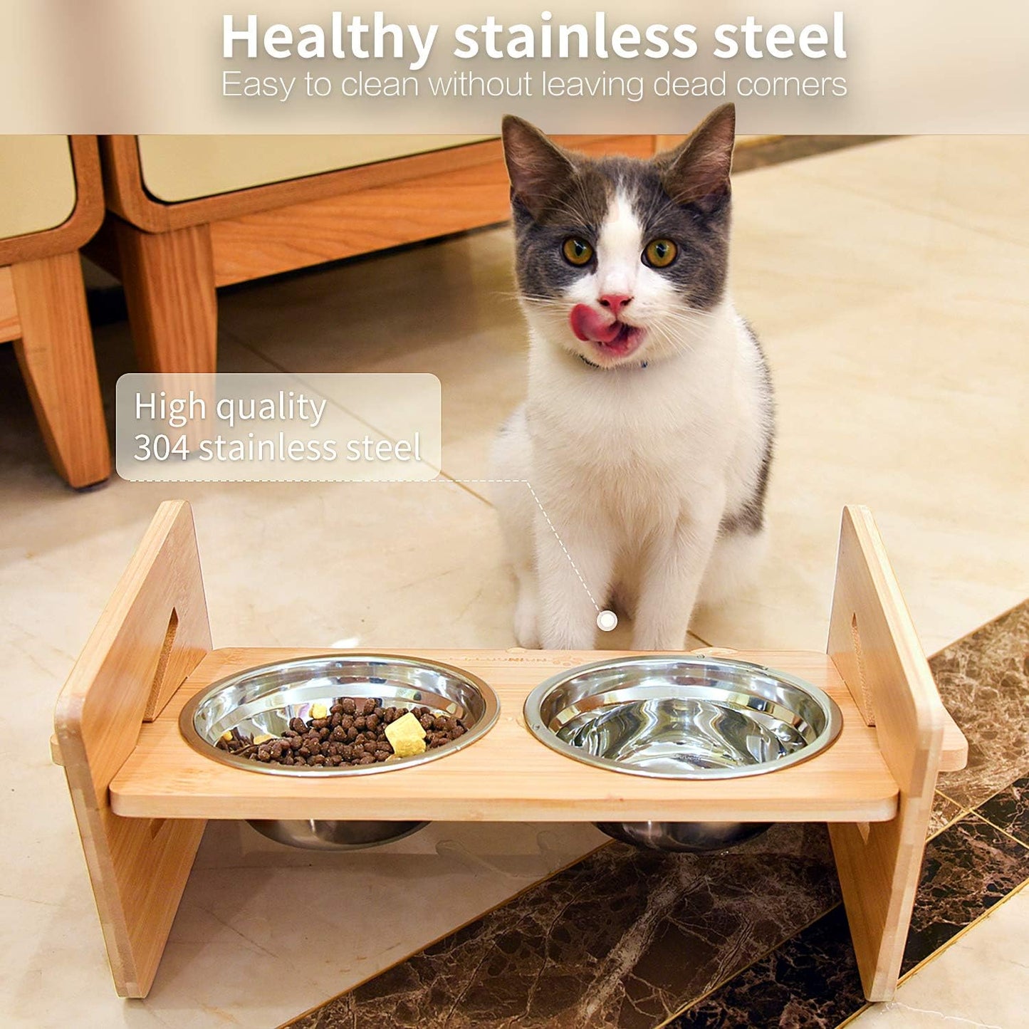 Raised Pet Bowl for Cats and Small Dogs, Adjustable Elevated Dog Cat Food and Water Bowl Stand Feeder with Extra Stainless Steel Bowls (Small to Medium with 4 Bowls) Pet's Supplies |