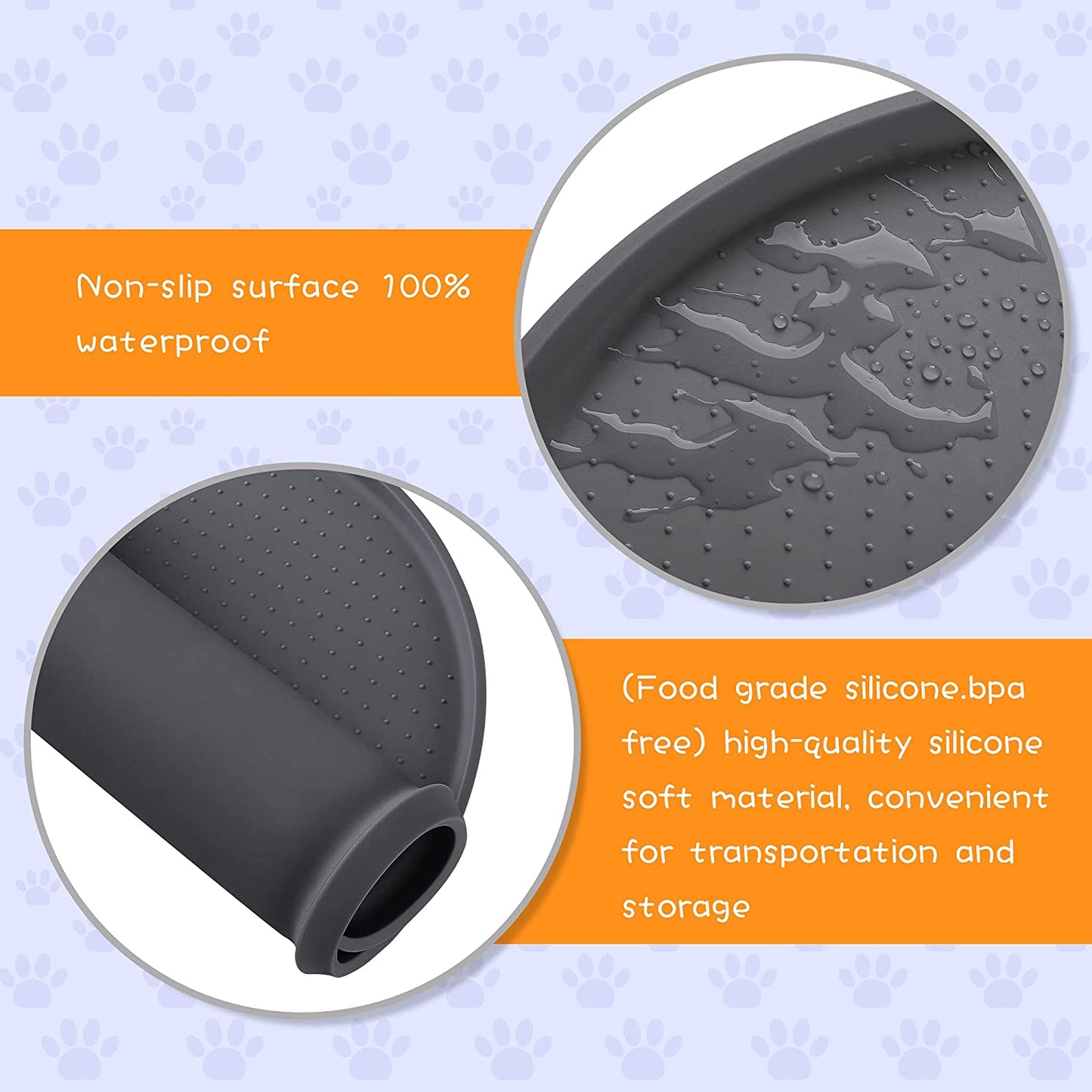 100% Waterproof 0.5" Raised Edge BPA Free Silicone Dog Food Mat, Pet Cat Feeding Mats Contain Spills Protects Floors, Placemats for Cats and Dogs Water Bowl Dishwasher. (Small, Gray) Pet's Supplies |