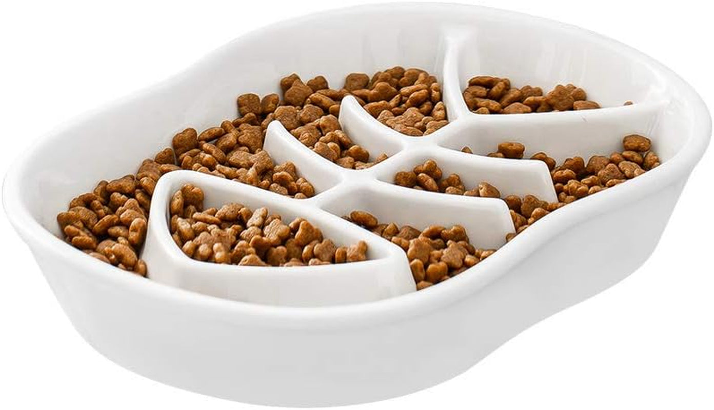 White Ceramic Slow Feeder Dog Bowls Cat Bowl -Ceramic Fun Interactive Feeder Bloat Stop Cat Bowl Preventing Feeder anti Gulping Healthy Eating Diet Pet Bowls against Bloat, Indigestion and Obesity