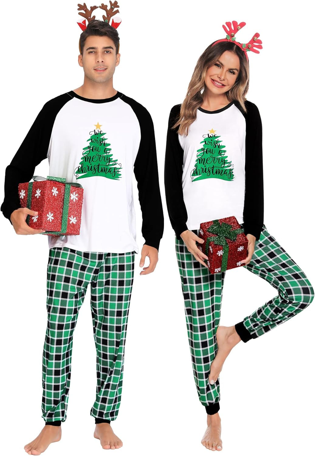 Christmas Matching Couple Pajamas Sets Family Xmas Jammies Casual Long-Sleeve Sleepwear Sets Festival PJ Set