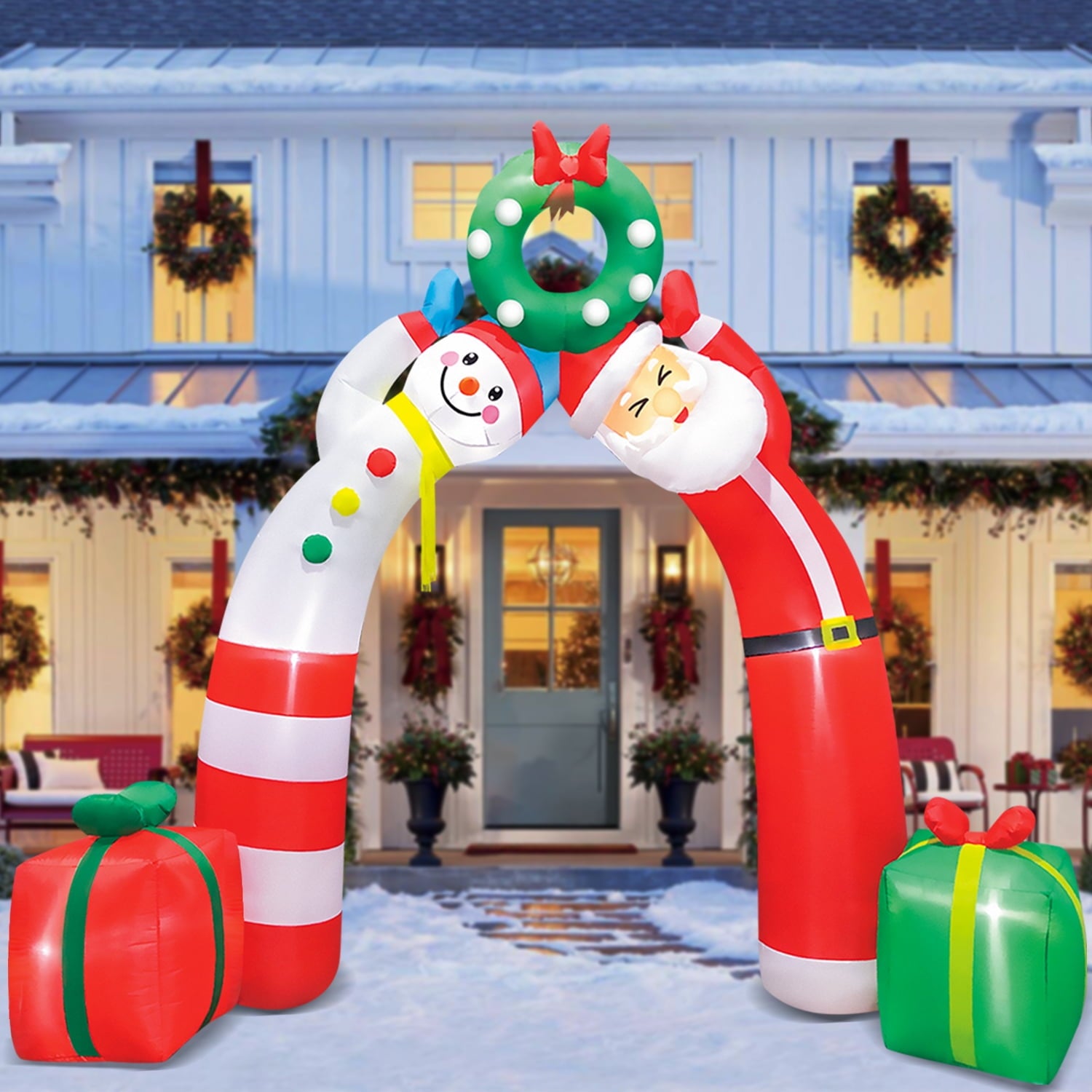 8' Christmas Inflatable Decorations, Xmas Blow up Archway, LED Lights, Outdoor Lawn Yard