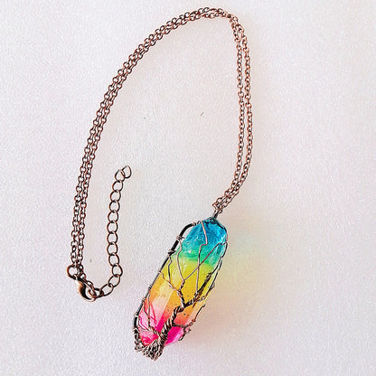 Hot Selling Stone Crystal Pillar Tree Of Life Pendant In Fashion Necklace