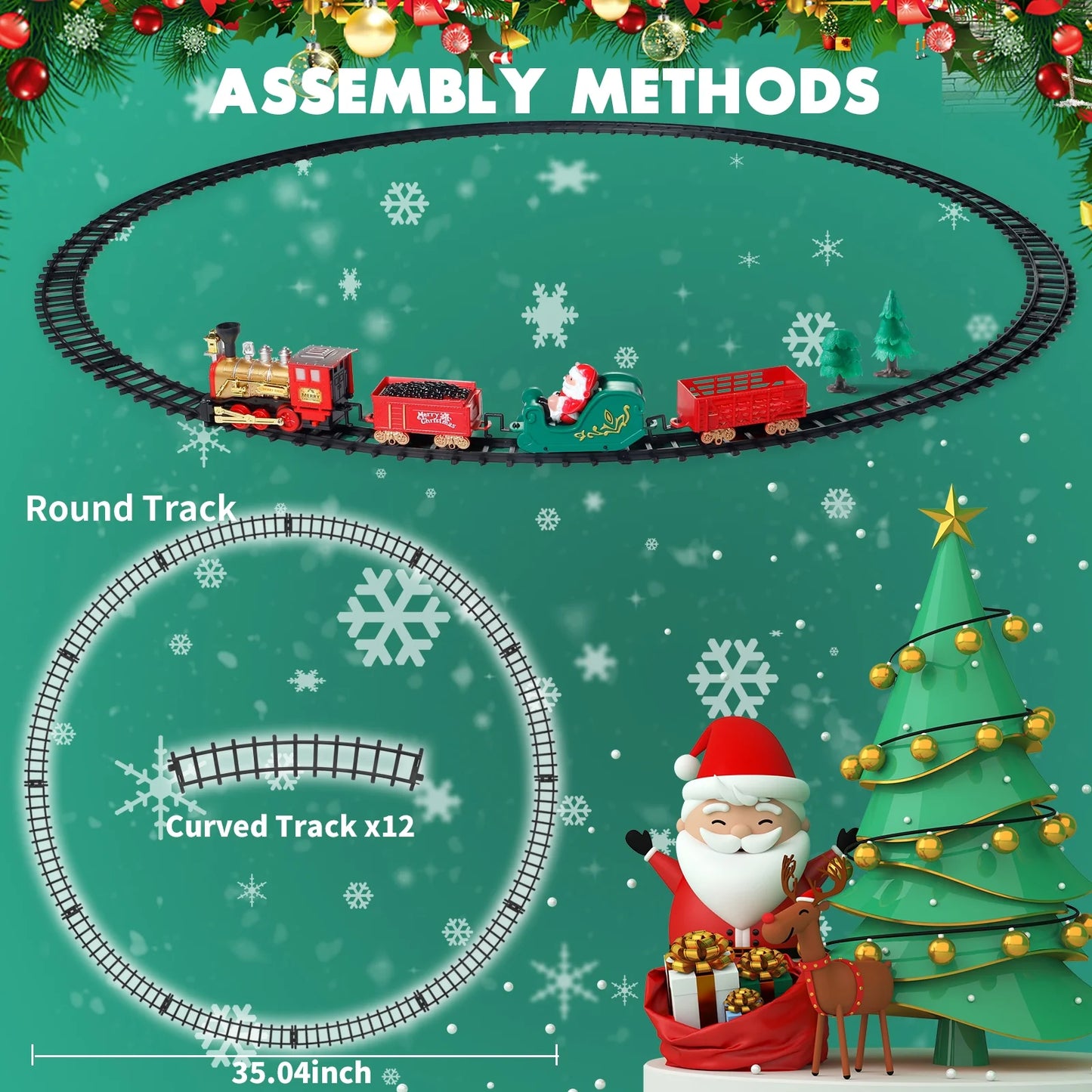 Christmas Train Set Electric Train Toy for Boys Girls Railway Kit under around the Christmas Tree with Sounds Lights Pet's Supplies |