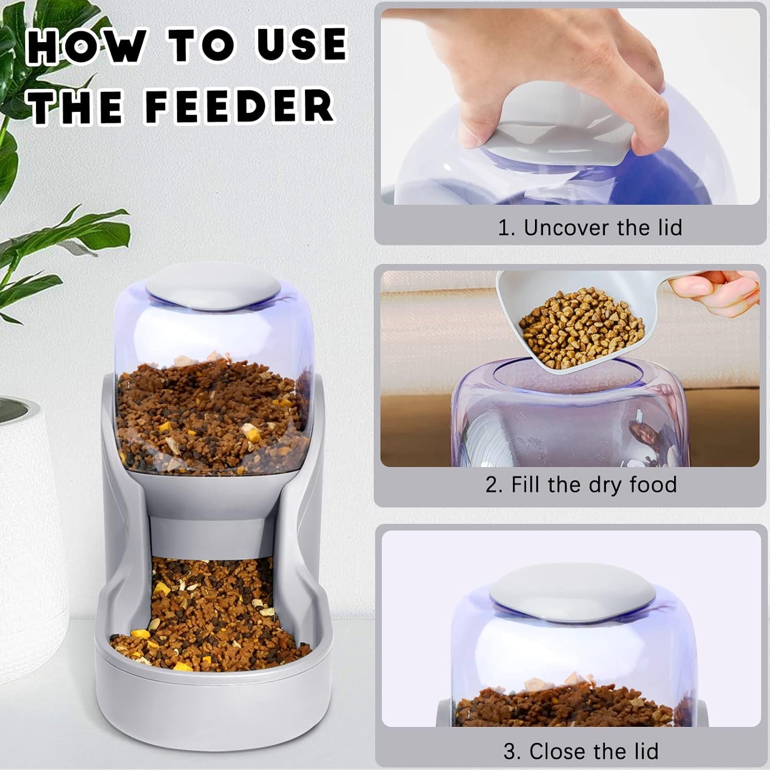 Pets Feeder Set Dog Feeder Cats Feeder with Water Dispenser Automatic Gravity Big Capacity Pets Feeder Auto for Small Medium Big Cats Dogs (Gray)