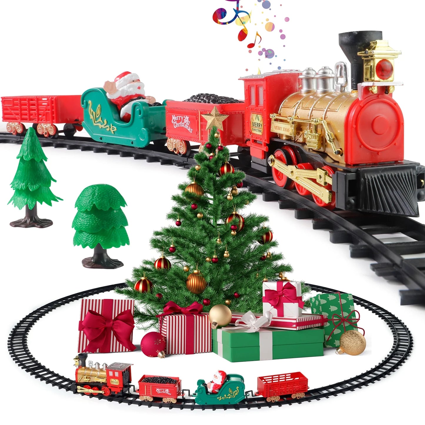 Christmas Train Set Electric Train Toy for Boys Girls Railway Kit under around the Christmas Tree with Sounds Lights Pet's Supplies |