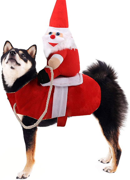 Clearance Christmas Dog Costume Funny Dog Christmas Santa Claus Costume Riding on Dog Pet Cat Christmas Holiday Outfit Pet Christmas Clothes Dressing up for Halloween Christmas Party(Large) Pet's Supplies |