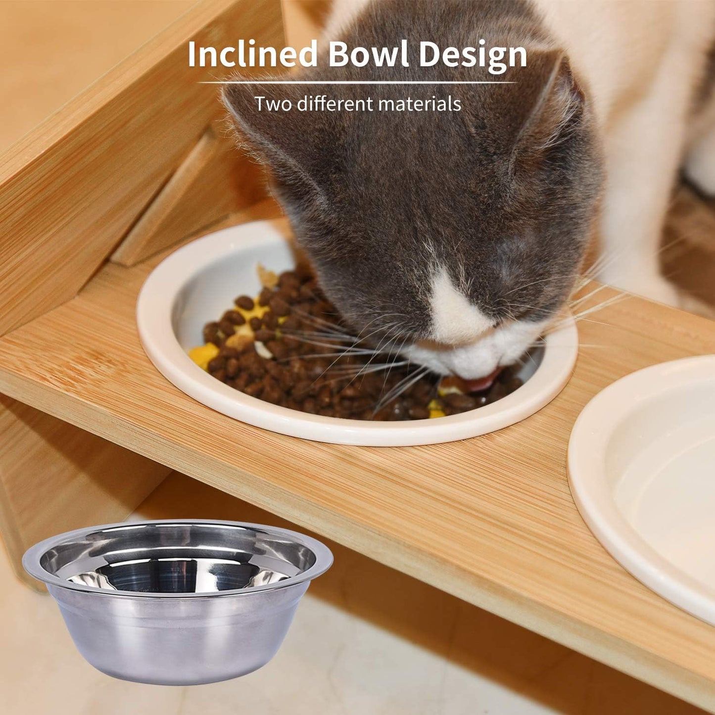 Raised Pet Bowl for Cats and Small Dogs, Adjustable Elevated Dog Cat Food and Water Bowl Stand Feeder with Extra Stainless Steel Bowls (Small to Medium with 4 Bowls) Pet's Supplies |