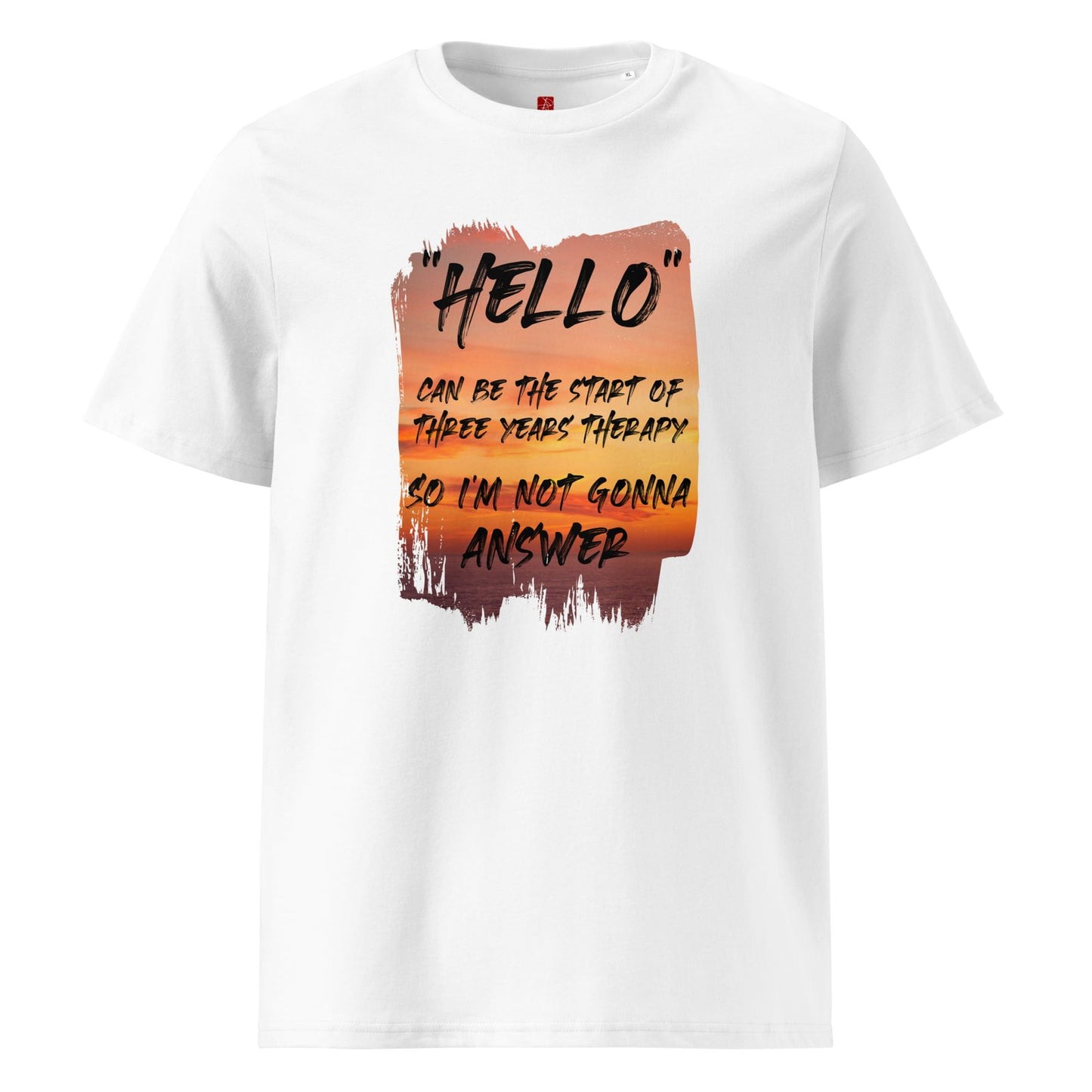 GOTS Organic Cotton T-Shirt – “Hello Therapy” Sunset Design