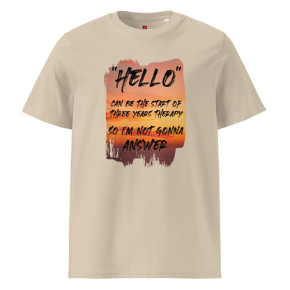 GOTS Organic Cotton T-Shirt – “Hello Therapy” Sunset Design