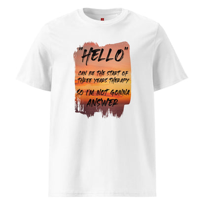 GOTS Organic Cotton T-Shirt – “Hello Therapy” Sunset Design