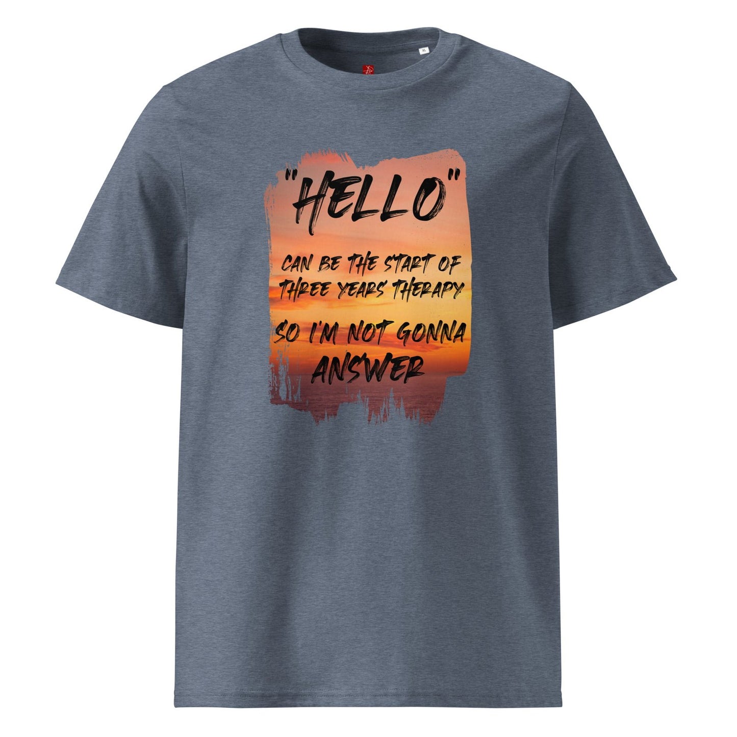 GOTS Organic Cotton T-Shirt – “Hello Therapy” Sunset Design