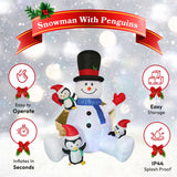 7ft Inflatable Snowman with Penguins Yard Decoration