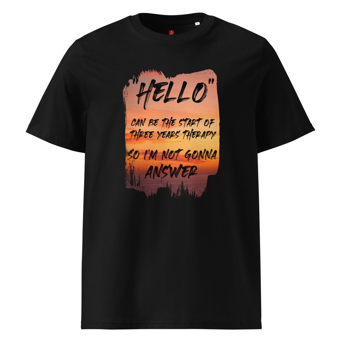 GOTS Organic Cotton T-Shirt – “Hello Therapy” Sunset Design